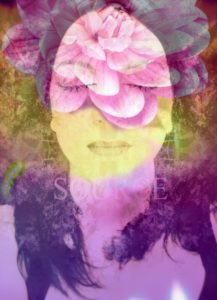 Portrait of a woman overlaid with blossoms