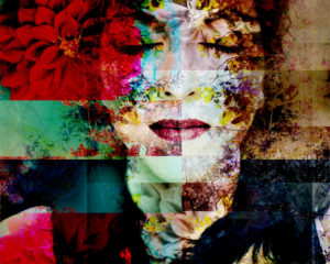 Portrait of a woman overlaid with blossoms