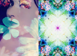 Portrait of a woman overlaid with blossoms