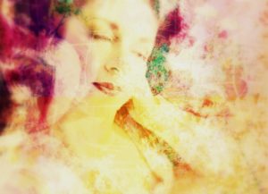 Portrait of a woman overlaid with blossoms