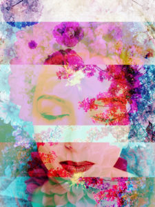 Portrait of a woman overlaid with blossoms