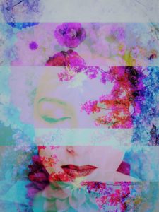 Portrait of a woman overlaid with blossoms