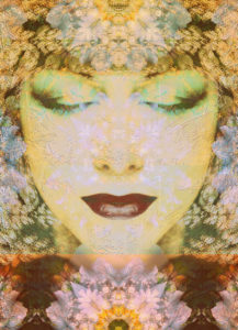 Portrait of a woman overlaid with blossoms