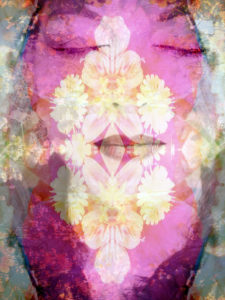 Portrait of a woman overlaid with blossoms