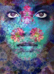 Portrait of a woman overlaid with blossoms