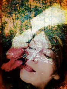Composing, portrait of a woman, plants, detail,