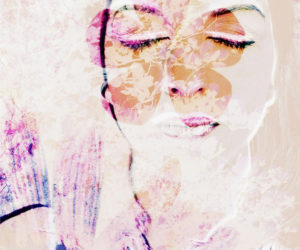 Composing, portrait of a woman, plants, detail,