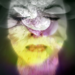 Composing, portrait of a woman, plants, detail,