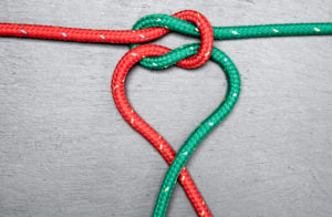 Ropes, rope, knot, forming a heart,red, green, Ropes, rope, knot, forming a heart,red, green,