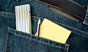 Folding rule, notepad, pencil, pencil, pocket, Folding rule, notepad, pencil, pencil, pocket,