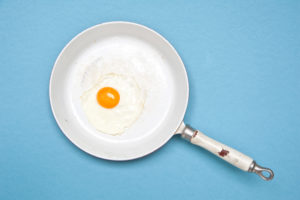 Frying pan, fried egg, blue underground, Frying pan, fried egg, blue underground,