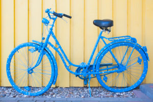 Bicycle, blue, dots, wooden wall, Bicycle, blue, dots, wooden wall,