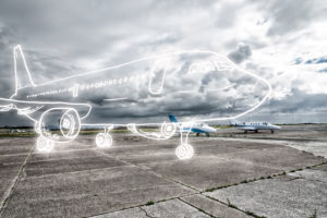 light drawing of a parking jet at the airport