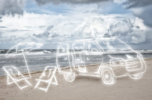 light drawing, camper on the sea