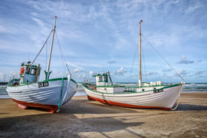Denmark, Lokken, fishing boats on the beach
