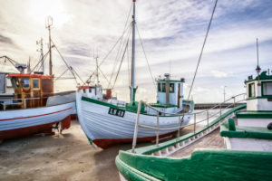 Denmark, Lokken, fishing boats on the beach