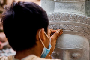 Mason carving statue, man at work, stone relief, piece of art, Angkor Wat, Cambodia, Mason carving statue, man at work, stone relief, piece of art, Angkor Wat, Cambodia,