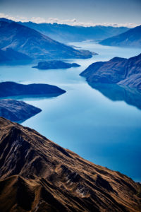 New Zealand, south island, Mount Roy, Roys Peak, Wanaka, mountains and mountain lakes, reflection in the blue water New Zealand, south island, Mount Roy, Roys Peak, Wanaka, mountains and mountain lakes, reflection in the blue water