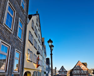 Europe, Germany, Hesse, Lahn-Dill-Kreis, Lahn-Dill-Bergland, Wetzlar, old town on the Kornmarkt, former post palace of Thurn and Taxis (1759), imperial figure Europe, Germany, Hesse, Lahn-Dill-Kreis, Lahn-Dill-Bergland, Wetzlar, old town on the Kornmarkt, former post palace of Thurn and Taxis (1759), imperial figure
