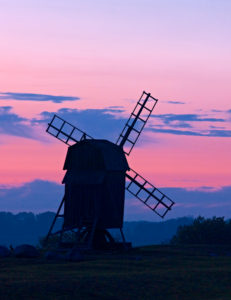 Europe, Sweden, Smaland, Öland Island, windmill in front of evening sky, near Smedby Europe, Sweden, Smaland, Öland Island, windmill in front of evening sky, near Smedby