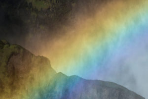 Island, Skógar, Regenbogen in der Gischt des Skógafoss, Detail, Island, Skógar, Regenbogen in der Gischt des Skógafoss, Detail,