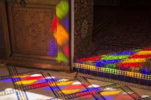 Play of colour on the marble floor, Bahia palace, Marrakech, Morocco Play of colour on the marble floor, Bahia palace, Marrakech, Morocco