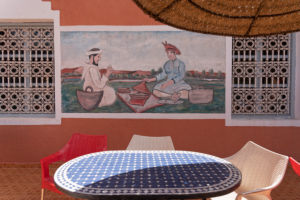 Chez Rafiq Restaurant, High Atlas Mountains, near Tizi n'Tichka mountain pass, decor, outside, table, relaxation, design, architecture Chez Rafiq Restaurant, High Atlas Mountains, near Tizi n'Tichka mountain pass, decor, outside, table, relaxation, design, architecture