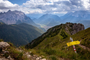 Hiking trail to Mittenwald with a view of the Signal Head, the Karwendel, the Great Arnspitze, the Wetterstein Mountains and Mittenwald Hiking trail to Mittenwald with a view of the Signal Head, the Karwendel, the Great Arnspitze, the Wetterstein Mountains and Mittenwald