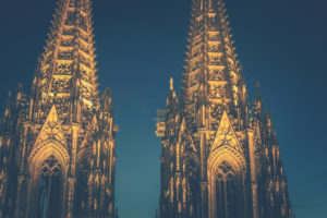 Cologne Cathedral, close-up of the blue hour towers