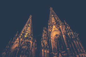 Cologne Cathedral, close-up of the blue hour towers