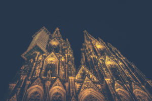Cologne Cathedral, close-up of the blue hour towers