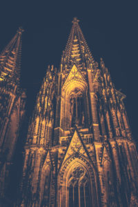 The Cologne Cathedral. Even at night an impressive, Gothic building. - Editorial use only.