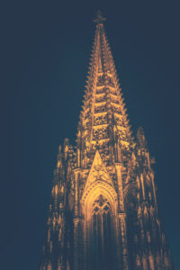 The Cologne Cathedral. Even at night an impressive, Gothic building. - Editorial use only.