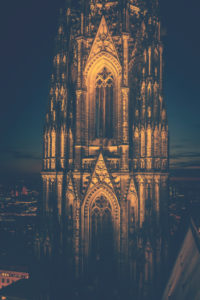 The Cologne Cathedral. Even at night an impressive, Gothic building. - Editorial use only.