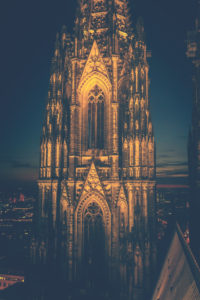 The Cologne Cathedral. Even at night an impressive, Gothic building. - Editorial use only.