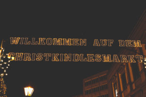 The Augsburger Christkindlesmarkt, Christmas market in Swabia at night.