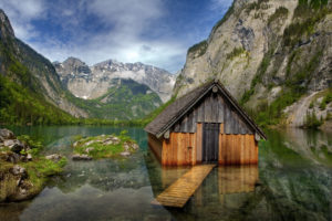 Obersee, Hütte, See, Spiegelung, Alpen, Nationalpark Berchtesgaden, Deutschland Obersee, Hütte, See, Spiegelung, Alpen, Nationalpark Berchtesgaden, Deutschland