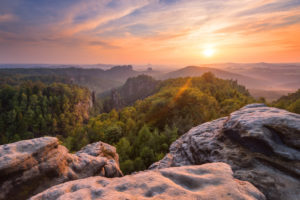 Sonnenuntergang, Carolafelsen, Aussicht, Sächsische Schweiz, Elbsandsteingebirge, Deutschland, Europa Sonnenuntergang, Carolafelsen, Aussicht, Sächsische Schweiz, Elbsandsteingebirge, Deutschland, Europa
