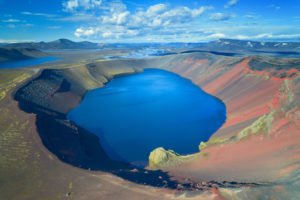 Ljotipollur, mountains, crater lake, volcano, highlands, view, aerial view, Iceland, Europe Ljotipollur, mountains, crater lake, volcano, highlands, view, aerial view, Iceland, Europe