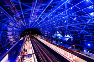 Illumination while opening the subway station 'Elbe bridge', Hamburg Illumination while opening the subway station 'Elbe bridge', Hamburg