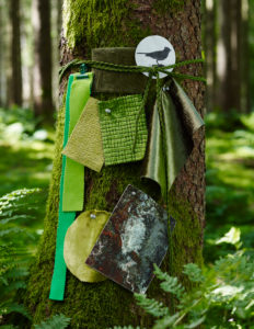 Green fabrics and decoration in the forest Green fabrics and decoration in the forest
