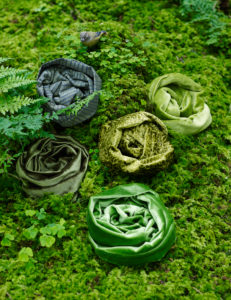 Green fabrics and decoration in the forest Green fabrics and decoration in the forest