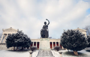 Germany, Bavaria, Upper Bavaria, Munich, Theresienwiese, Hall of Fame with bronze statue Bavaria Germany, Bavaria, Upper Bavaria, Munich, Theresienwiese, Hall of Fame with bronze statue Bavaria
