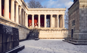 Germany, Bavaria, Upper Bavaria, Munich, Theresienwiese, Hall of Fame with bronze statue Bavaria Germany, Bavaria, Upper Bavaria, Munich, Theresienwiese, Hall of Fame with bronze statue Bavaria