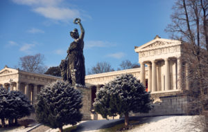 Germany, Bavaria, Upper Bavaria, Munich, Theresienwiese, Hall of Fame with bronze statue Bavaria Germany, Bavaria, Upper Bavaria, Munich, Theresienwiese, Hall of Fame with bronze statue Bavaria
