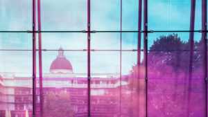 Reflection of the dome of the Bavarian State Chancellery in Munich. Reflection of the dome of the Bavarian State Chancellery in Munich.