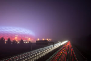 Long time exposure at night, Allianz Arena and highway Long time exposure at night, Allianz Arena and highway