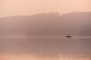 Angler in the fog, lake, boat, Angler in the fog, lake, boat,