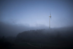 Pinwheel, wind turbine in the fog Pinwheel, wind turbine in the fog