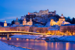 Austria, Salzburg, View of the Historic Center and Hohensalzburg Fortress in winter Austria, Salzburg, View of the Historic Center and Hohensalzburg Fortress in winter